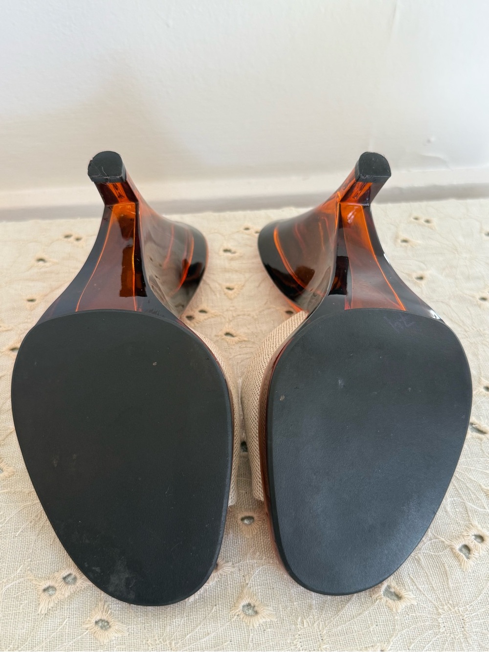 PRADA SS1998 Orange Canvas Amber Plastic Wedge Mules Heels Vintage Archive 6.5/7 - Picture 4 of 5